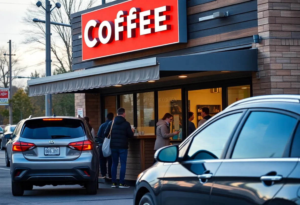 Customers at the drive-through of Scooter’s Coffee in Bossier City