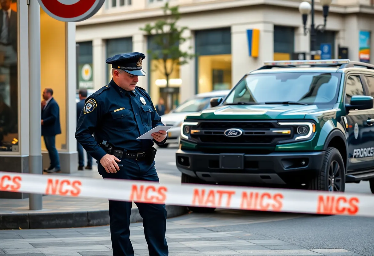 Police investigating a bank robbery scene.