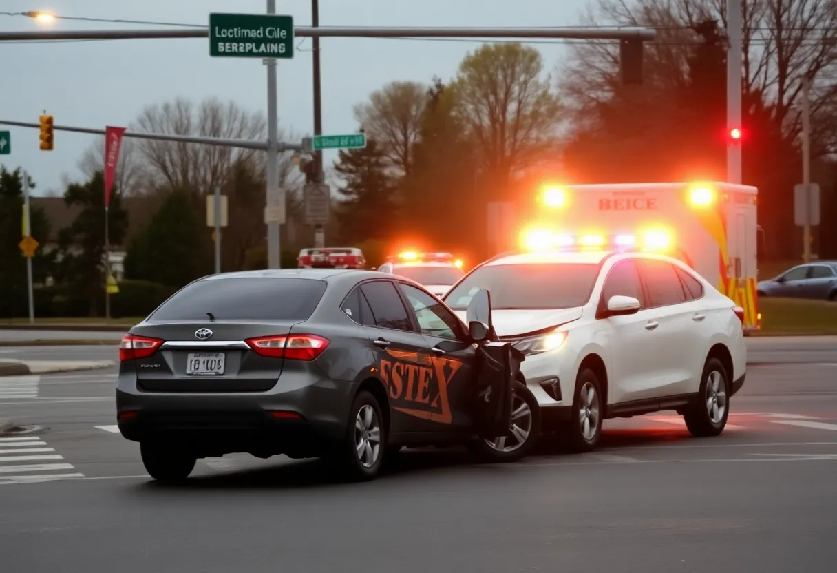 Emergency services responding to a car accident in Shreveport