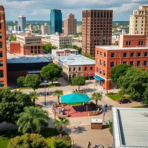 A view of Shreveport with police presence during sunset