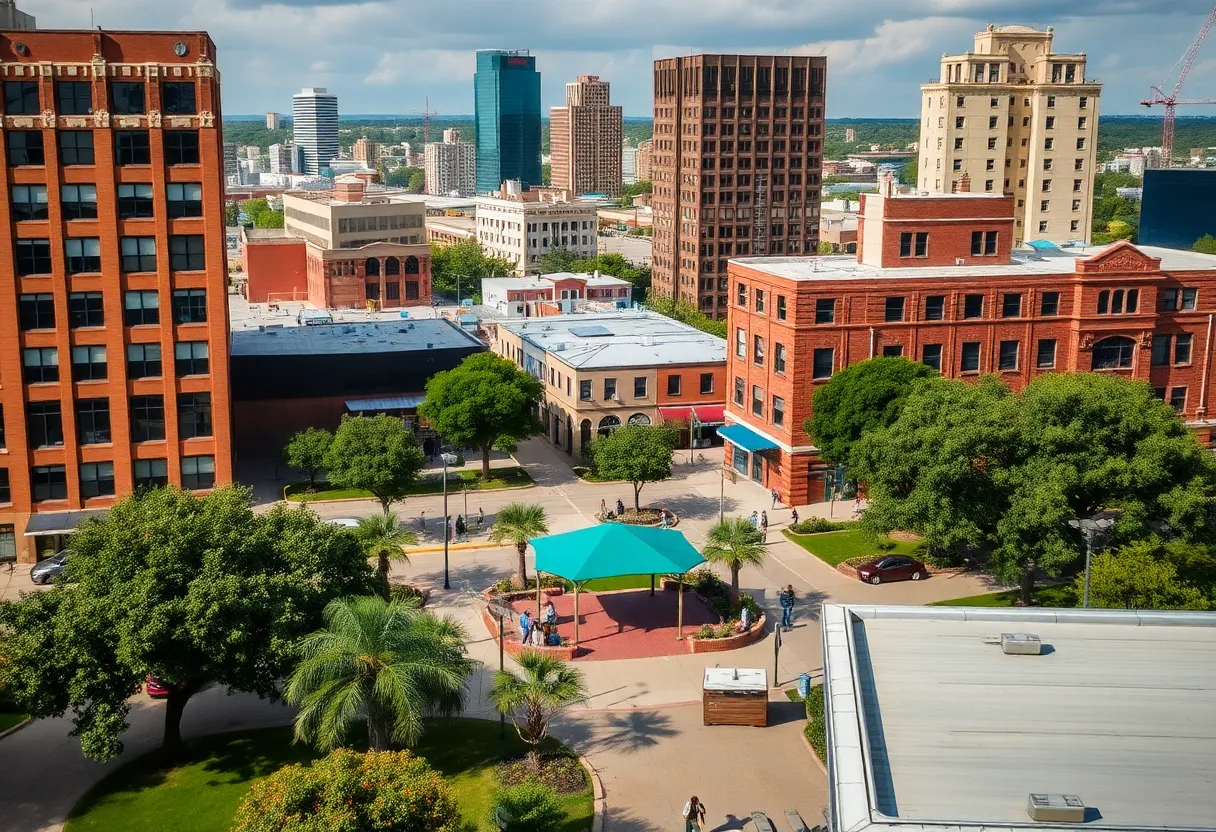 A view of Shreveport with police presence during sunset