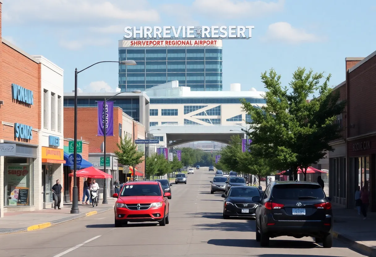 Downtown Shreveport with local businesses and people showcasing economic activity