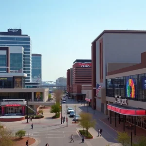 A vibrant view of Shreveport, depicting the local economy's resilience with recognizable city landmarks.