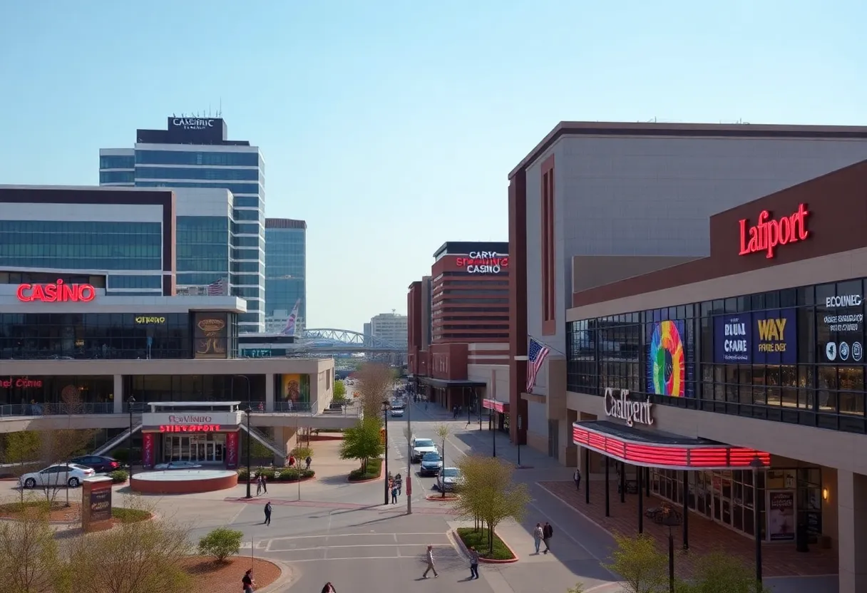 A vibrant view of Shreveport, depicting the local economy's resilience with recognizable city landmarks.