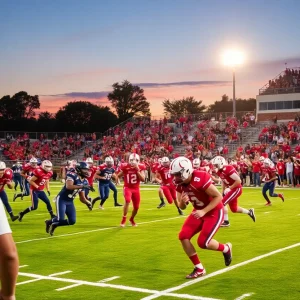 High school football players in action during a game in Shreveport