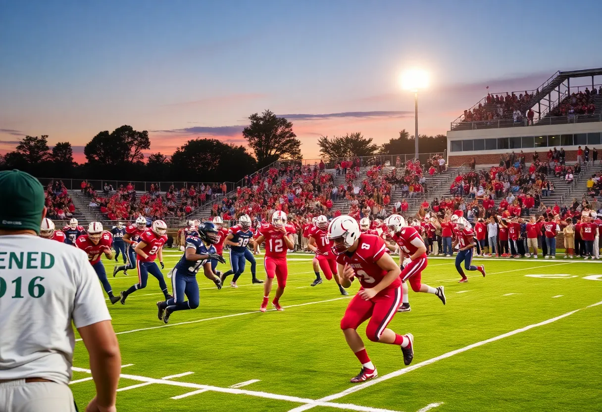 High school football players in action during a game in Shreveport