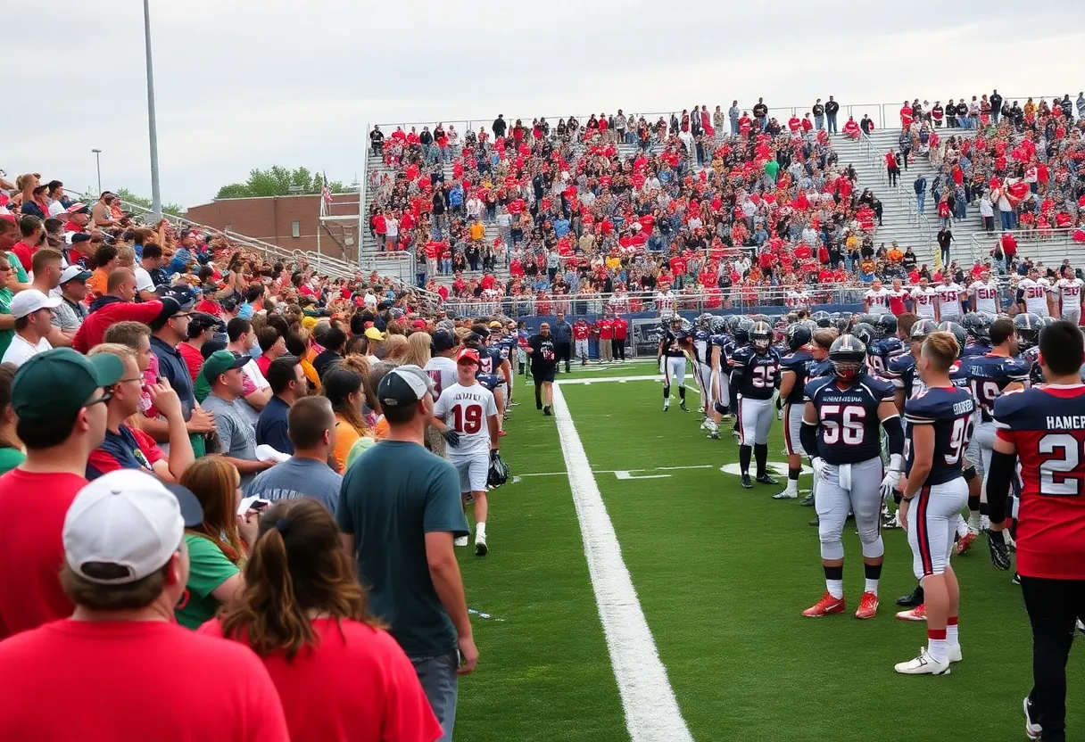 Fans and players at a high school football game in Shreveport
