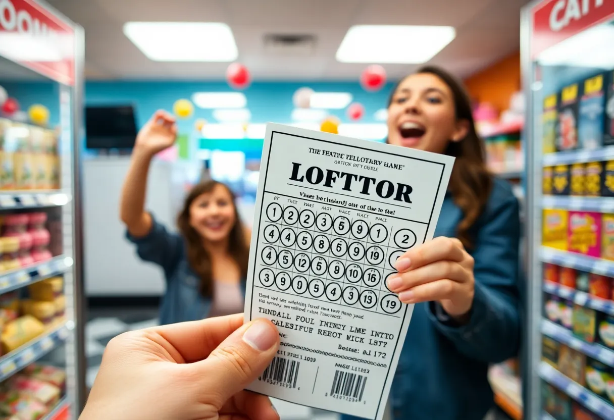 Celebration of a Mega Millions lottery winner in a Shreveport store