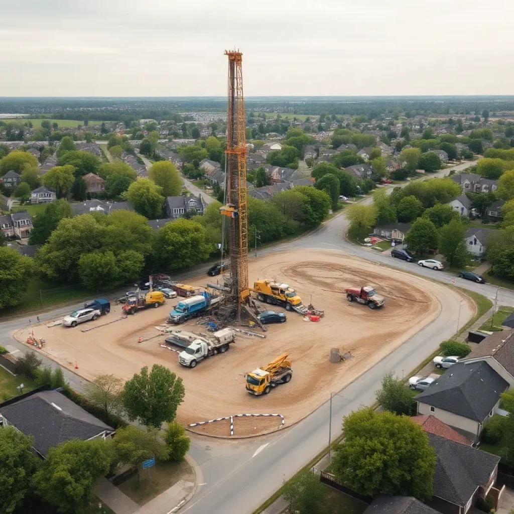Aerial view of a drilling operation site in Shreveport, LA