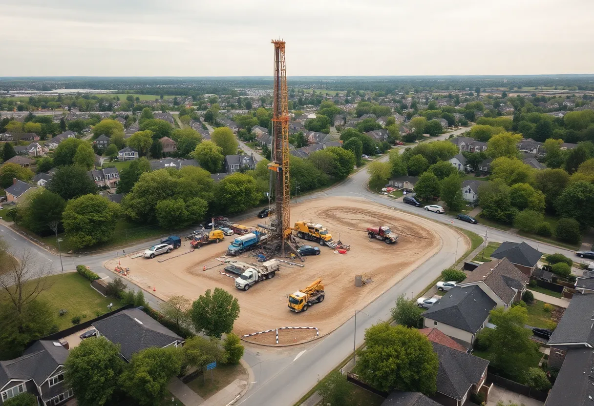 Aerial view of a drilling operation site in Shreveport, LA