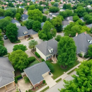 Aerial view of a neighborhood in Shreveport, Louisiana