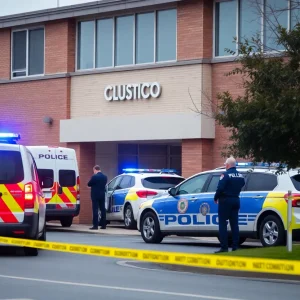 Shreveport Police vehicles outside the police department during an investigation.