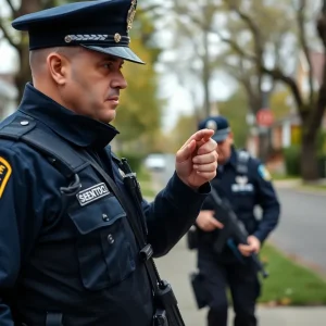Police officer conducting a search in a neighborhood for crime prevention.