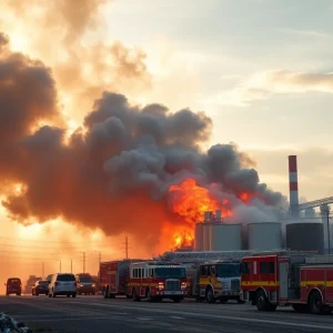 Firefighters responding to a fire at a recycling plant in Shreveport