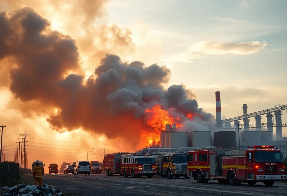 Firefighters responding to a fire at a recycling plant in Shreveport