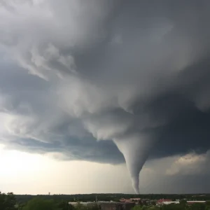 Tornado forming over Shreveport, Louisiana