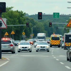 Traffic accident scene at a busy intersection in Shreveport