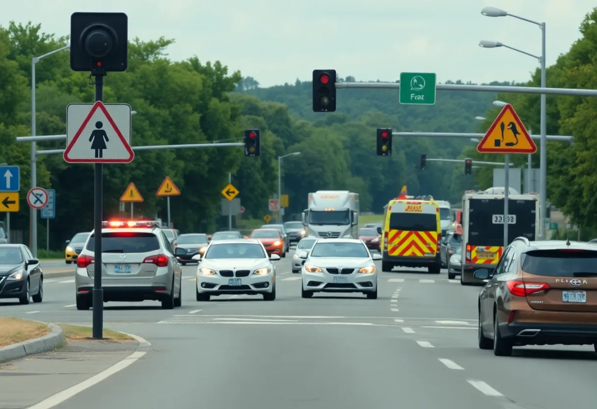 Traffic accident scene at a busy intersection in Shreveport