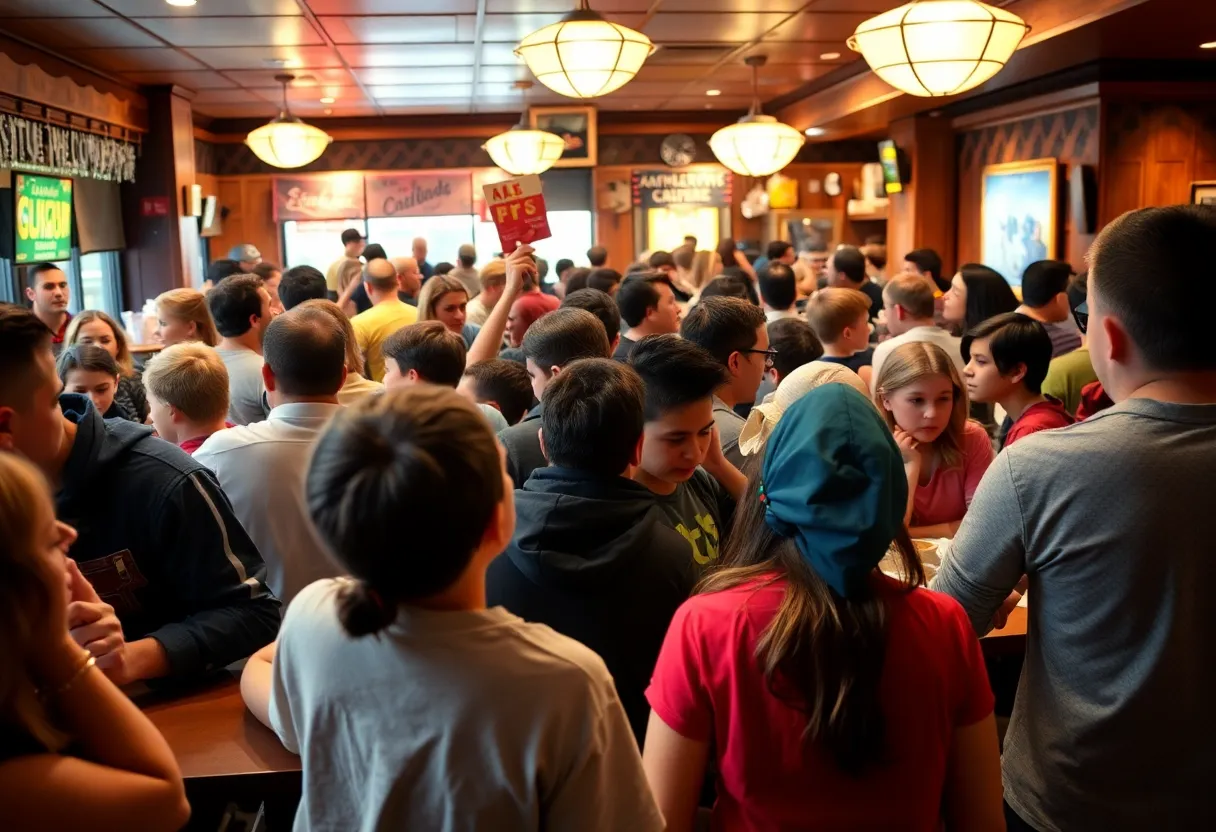 Scene depicting a restaurant gathering with a focus on youth supervision and safety.