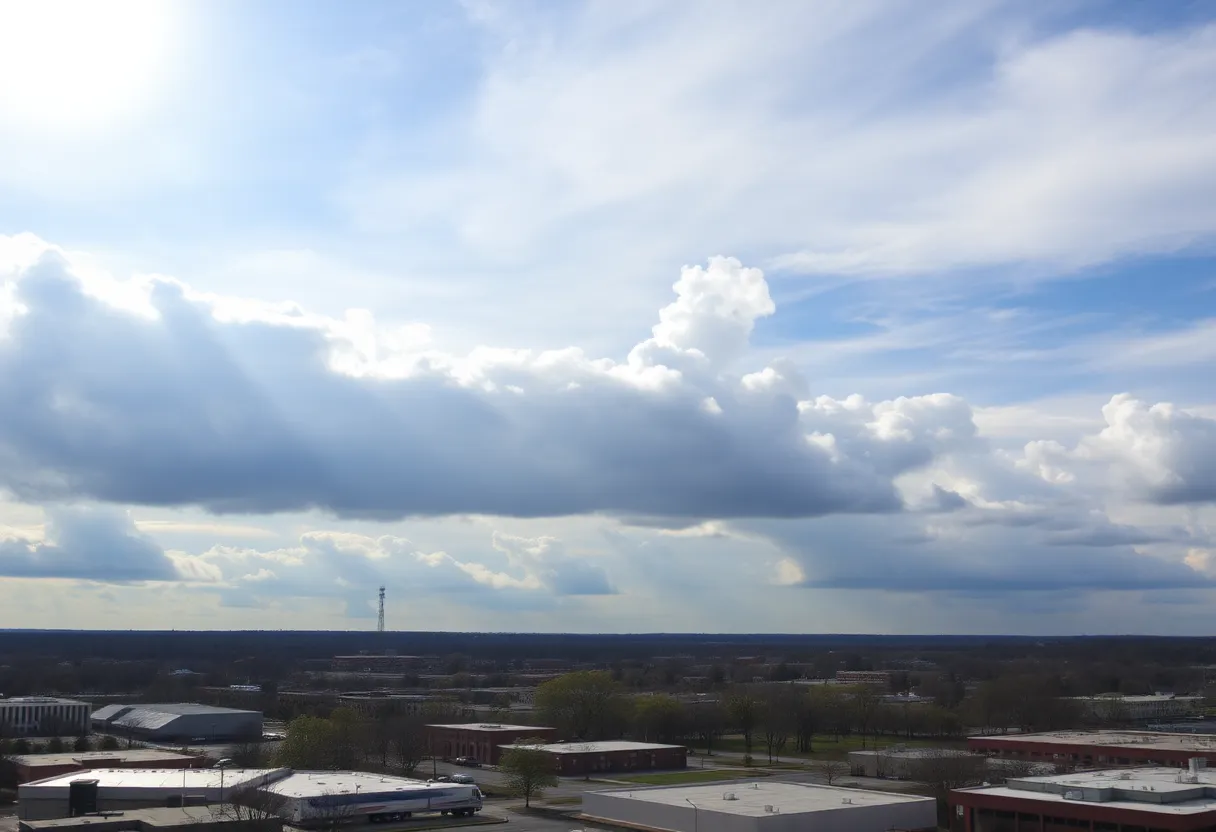 Scenic view of Shreveport, Louisiana with changing weather from cloudy to sunny.