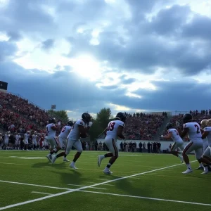 Southwood Cowboys playing in a football game at Lee Hedges Stadium