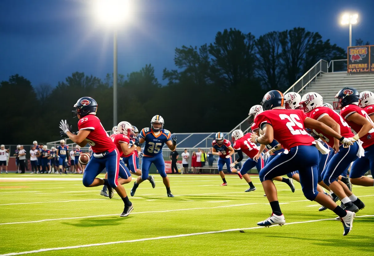 Southwood High School football players in action during a game.