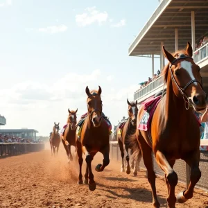 Horse racing event at Louisiana Downs with a crowd