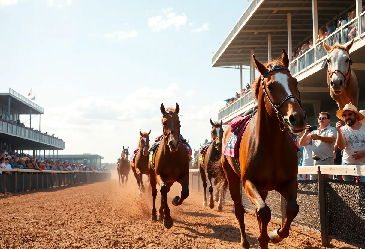 Horse racing event at Louisiana Downs with a crowd