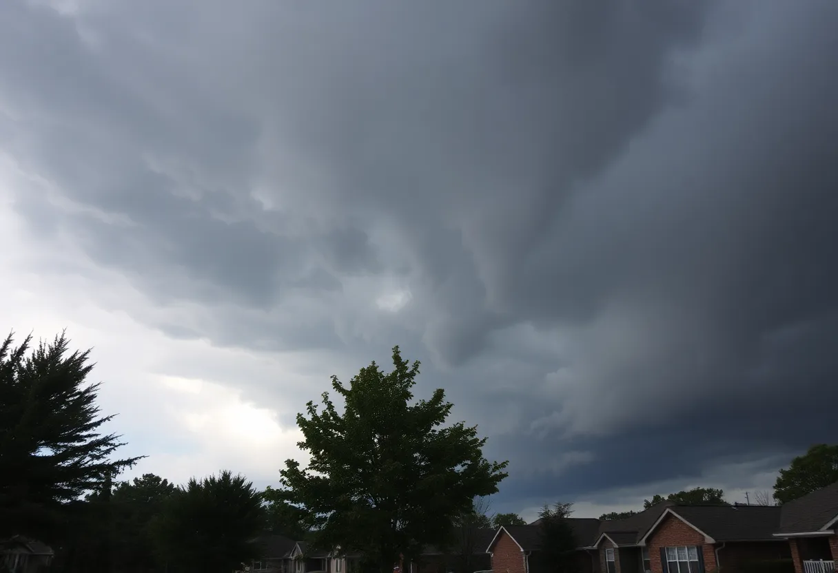 Dark storm clouds gathering over a Shreveport neighborhood