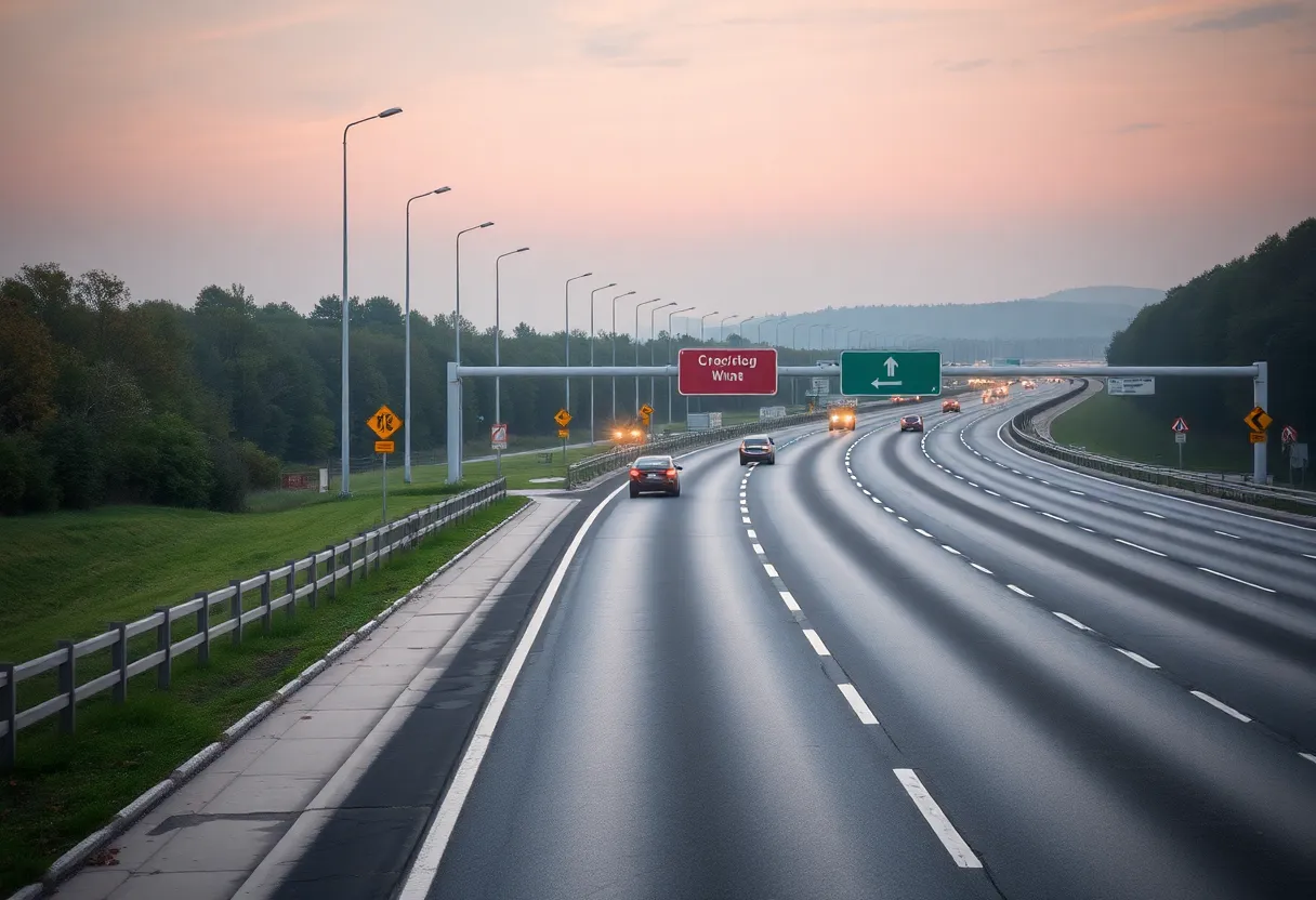 Highway scene representing road safety