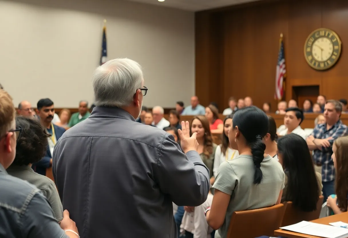 Community members honoring Coach Terence Winn during city council meeting