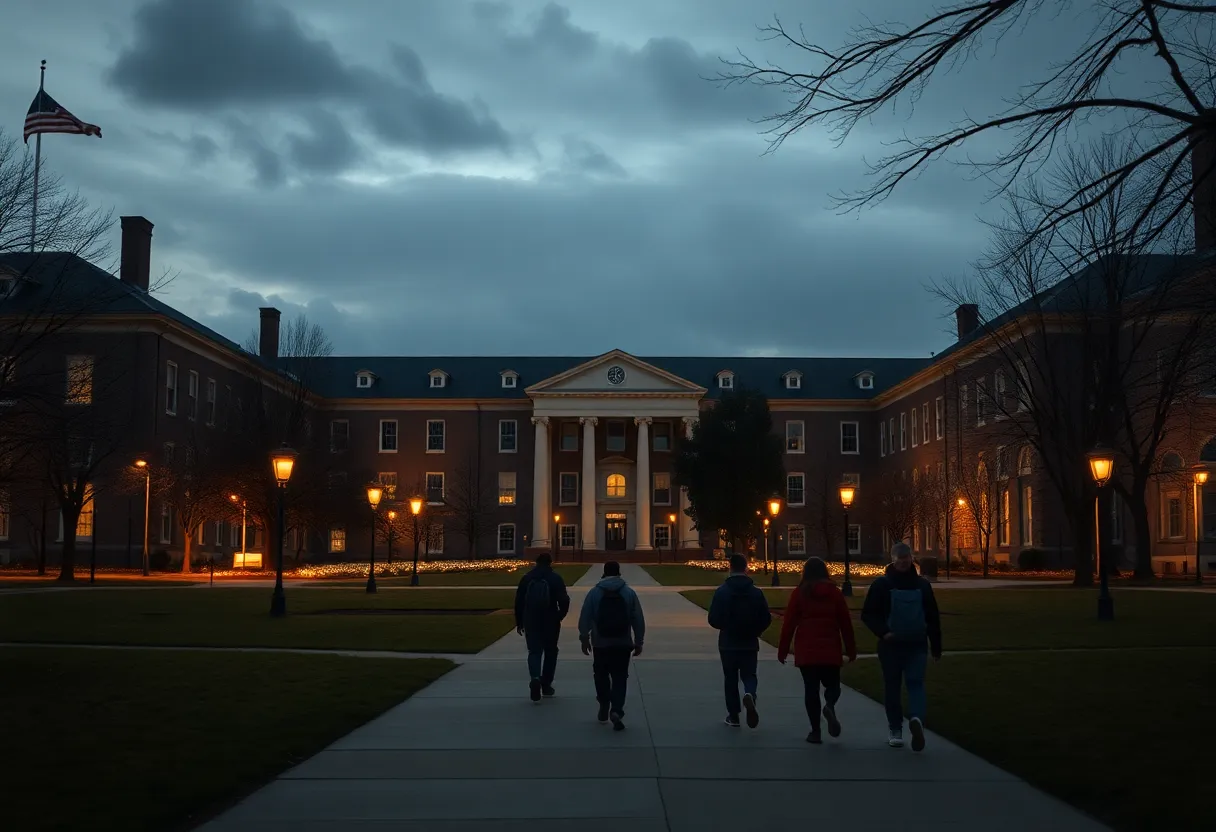 Students walking on a university campus amidst discussions on hazing law