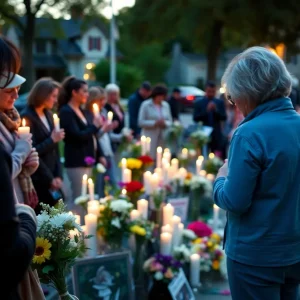Vigil for victim of Shreveport shooting with candles and flowers