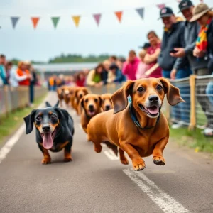 Dachshunds racing at the Wiener Dog Races in Bossier City