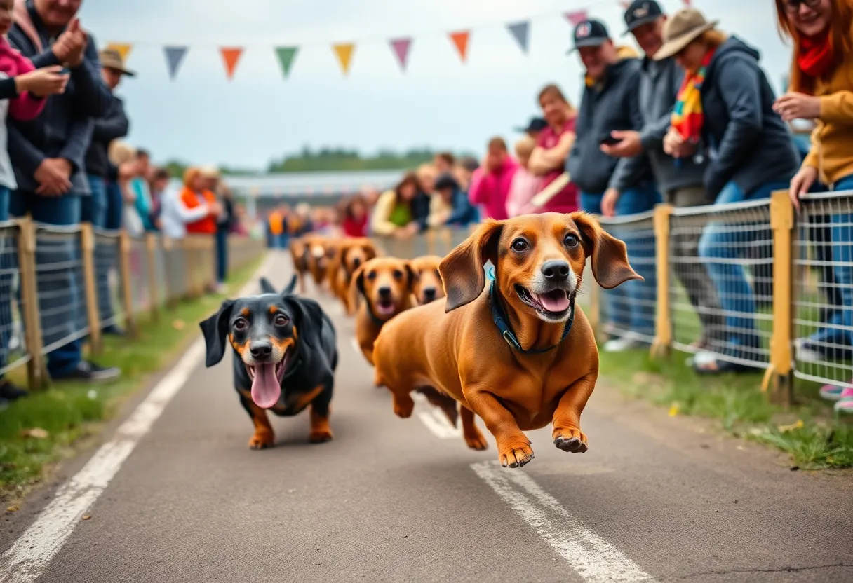 Dachshunds racing at the Wiener Dog Races in Bossier City