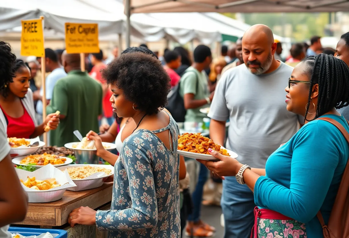 Community members celebrating Black Restaurant Week with food and activities