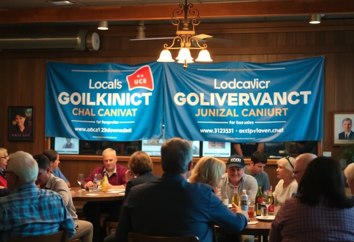 Gathering at a restaurant for a political campaign announcement