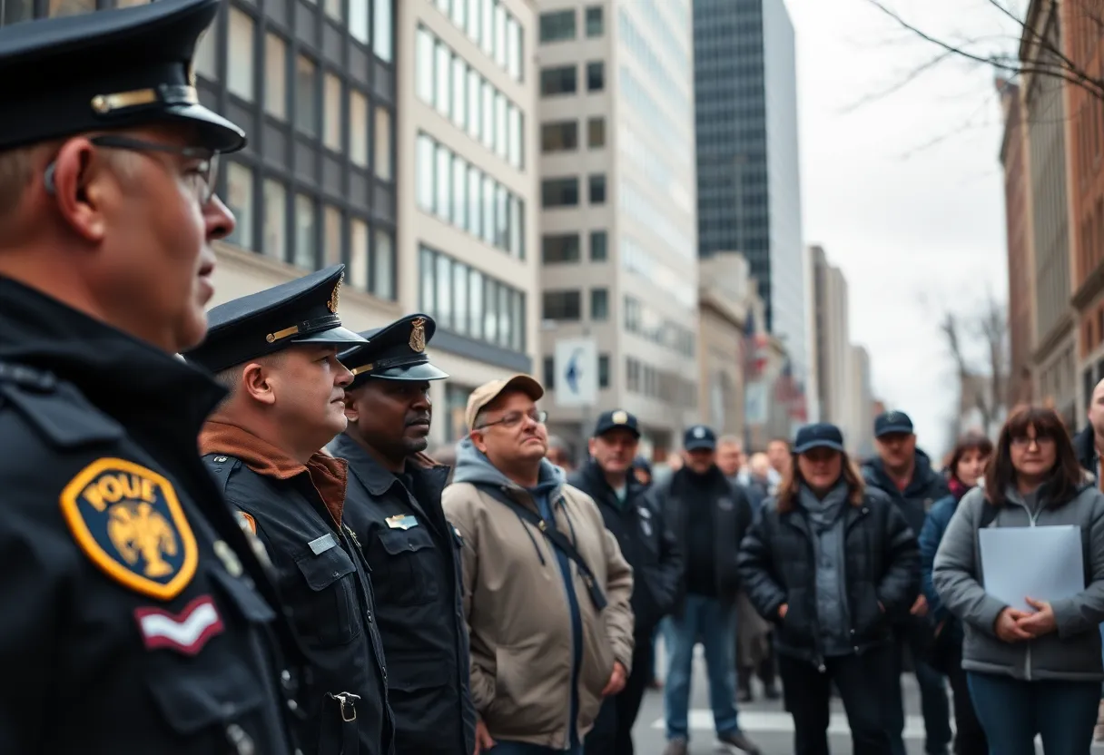 Community members and law enforcement discussing National Guard deployment in Shreveport.