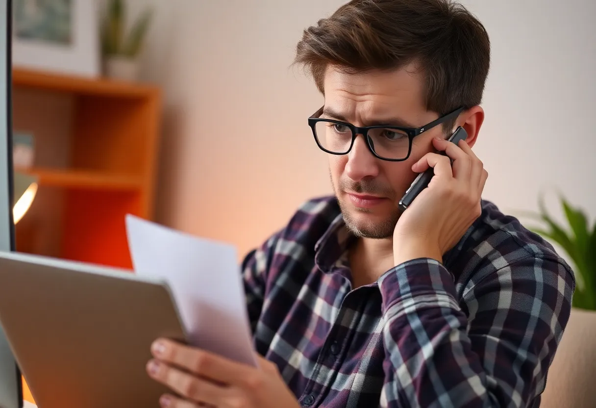 Individual practicing digital caution against online scams.