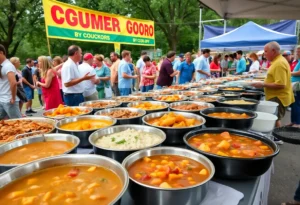 Cook-off participants serving gumbo at the event