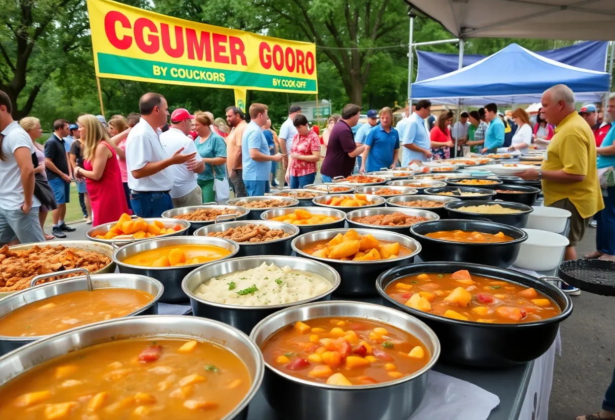 Cook-off participants serving gumbo at the event