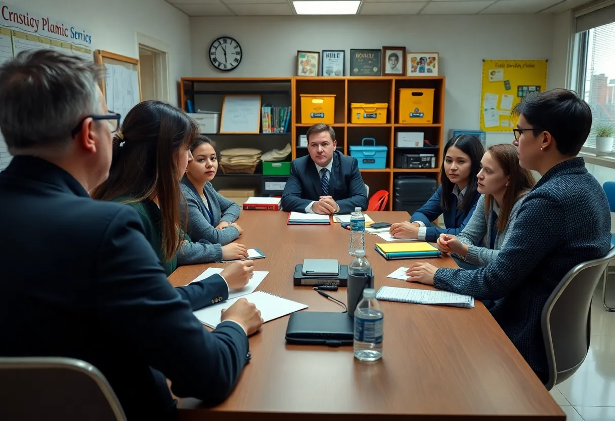 Huntington High School principal arrest meeting
