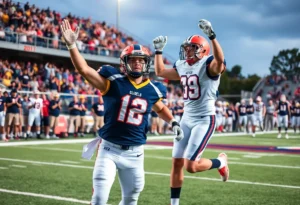 High school football player celebrating victory on the field