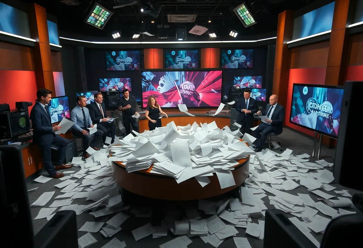 A scene depicting tension in a late-night television studio