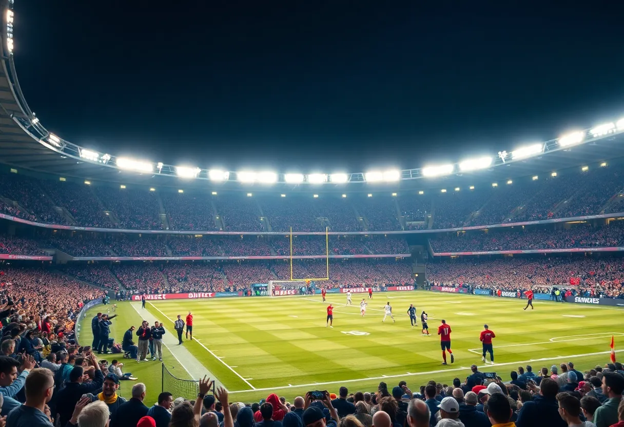 Northwood Falcons football players in action against the Southwood Cowboys.