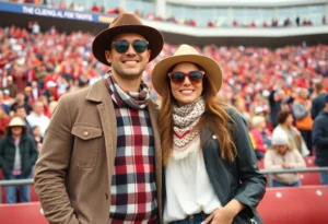 Olivia Dunne supporting LSU Tigers in stylish attire.