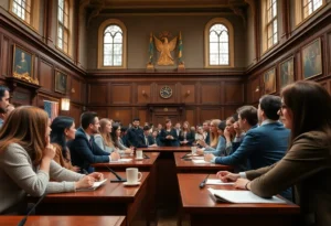 Students engaged in a debate at the Oxford Union