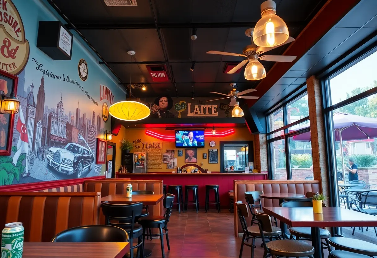 Interior view of Red River Social restaurant showcasing vibrant decor and dining area.