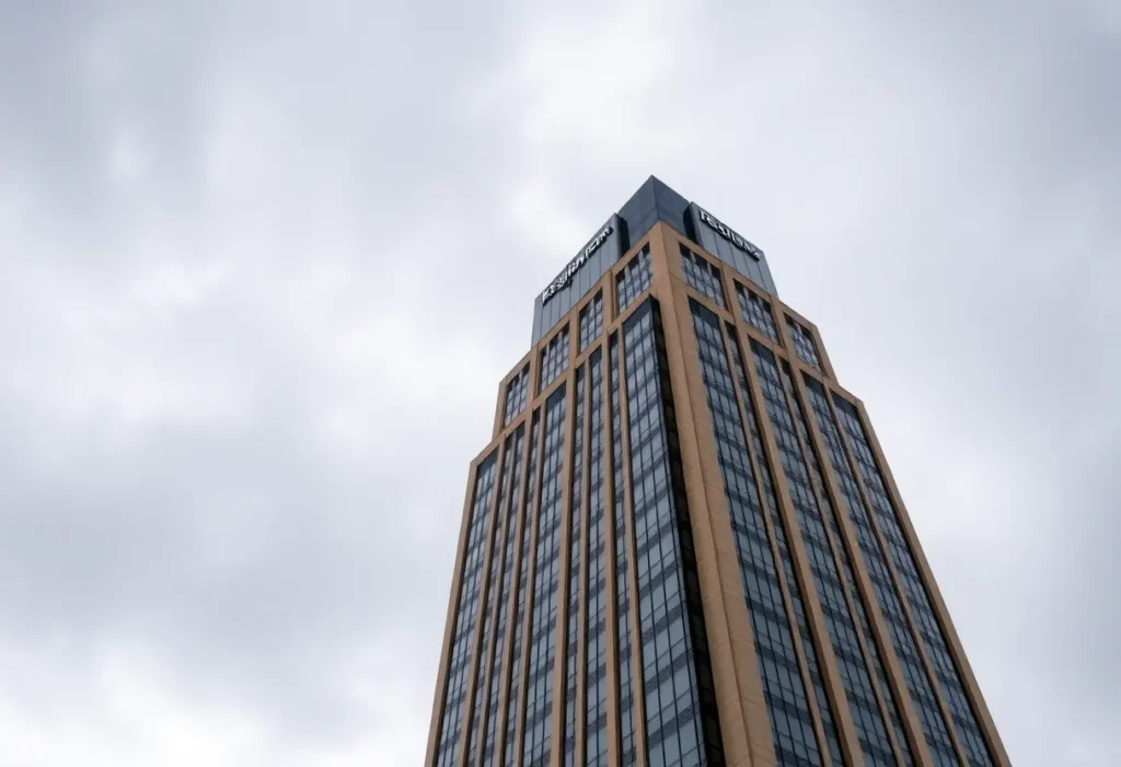 Regions Bank Tower in Shreveport against a cloudy sky