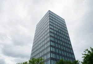 Aerial view of Regions Tower in downtown Shreveport